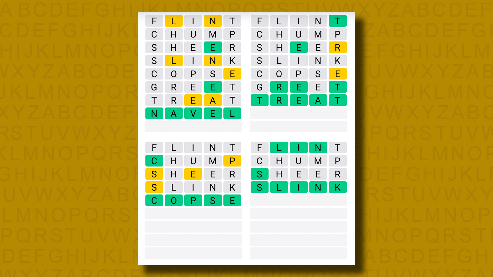 Quordle answers for game 1149 on a yellow background