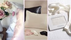 Three images of the best silk pillowcases from Only Curls, The White Company, and Scooms