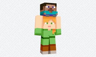 Un personnage Minecraft dont la tête ressemble à un très petit Steve et dont le corps ressemble à Alex