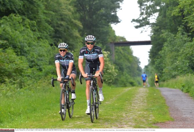Jan Bakelants and Niki Terpstra ride through the Arenberg Forest