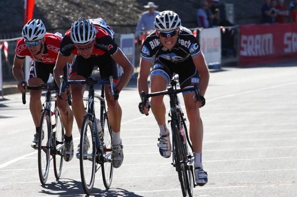 The sprint for the Support Race, won by Chris Steffanoni from Matthew Jensen and Scott Liston