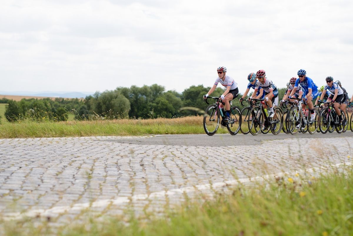 Race gets underway with a short section of cobbles at Thuringen Rundfarht 2016 - Stage 2