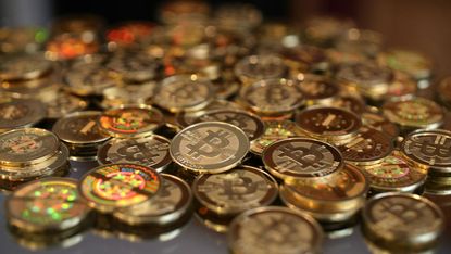 A pile of Bitcoins