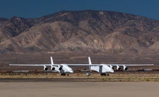 Stratolaunch Systems' airplane, the biggest aircraft ever built, performed a "medium-speed taxi test" at California's Mojave Air and Space Port in October 2018.