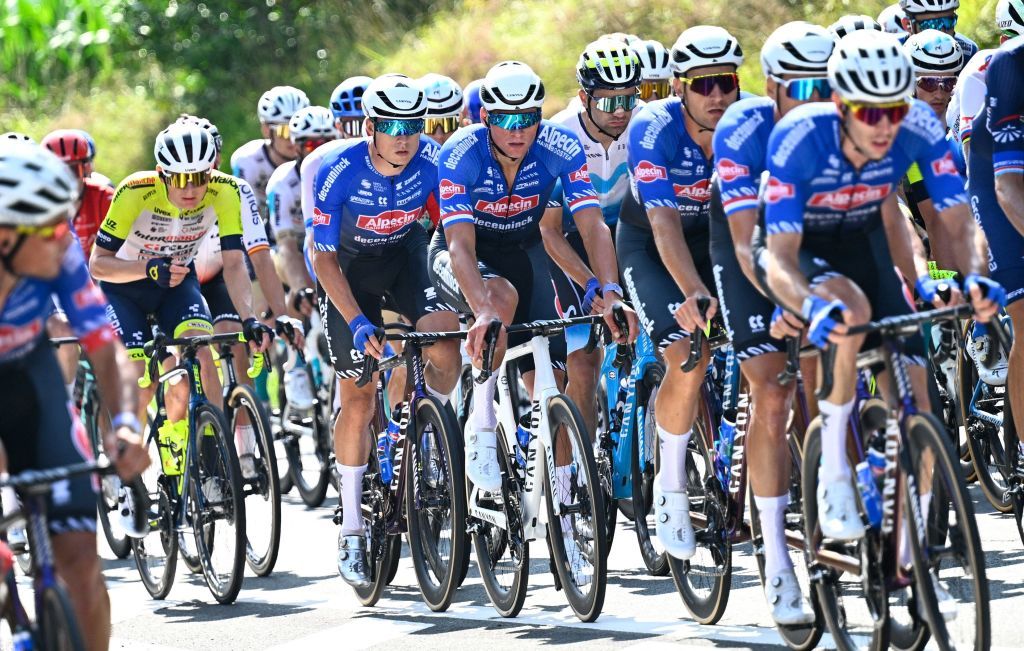 Belgian Jasper Philipsen of AlpecinDeceuninck and Dutch Mathieu van der Poel of AlpecinDeceuninck pictured in action during the third stage of the Tour de France cycling race a 1874 km race from AmorebietaEtxano to Bayonne France Monday 03 July 2023 This years Tour de France takes place from 01 to 23 July 2023 BELGA PHOTO JASPER JACOBS Photo by JASPER JACOBS BELGA MAG Belga via AFP Photo by JASPER JACOBSBELGA MAGAFP via Getty Images