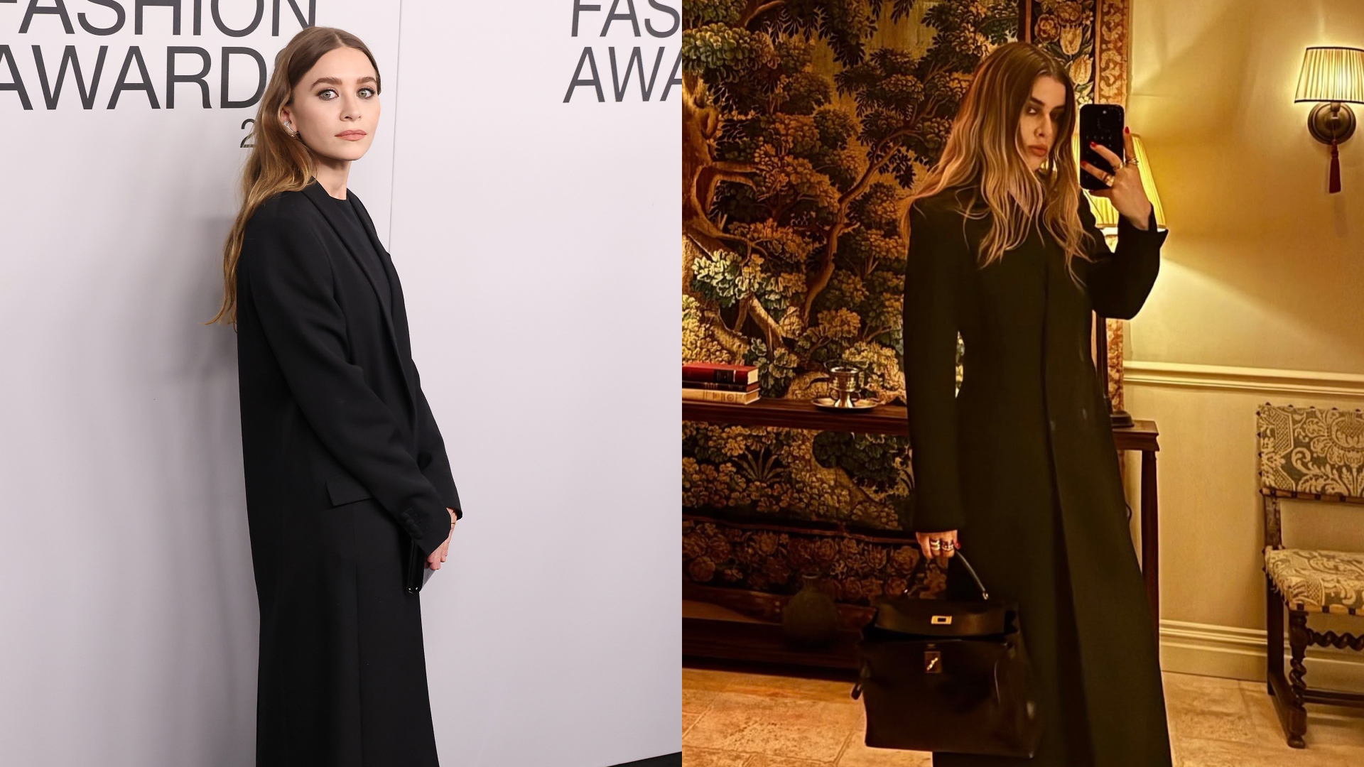 Ashley Olsen at the 2021 CFDA Awards; Christina Grasso recreating the look