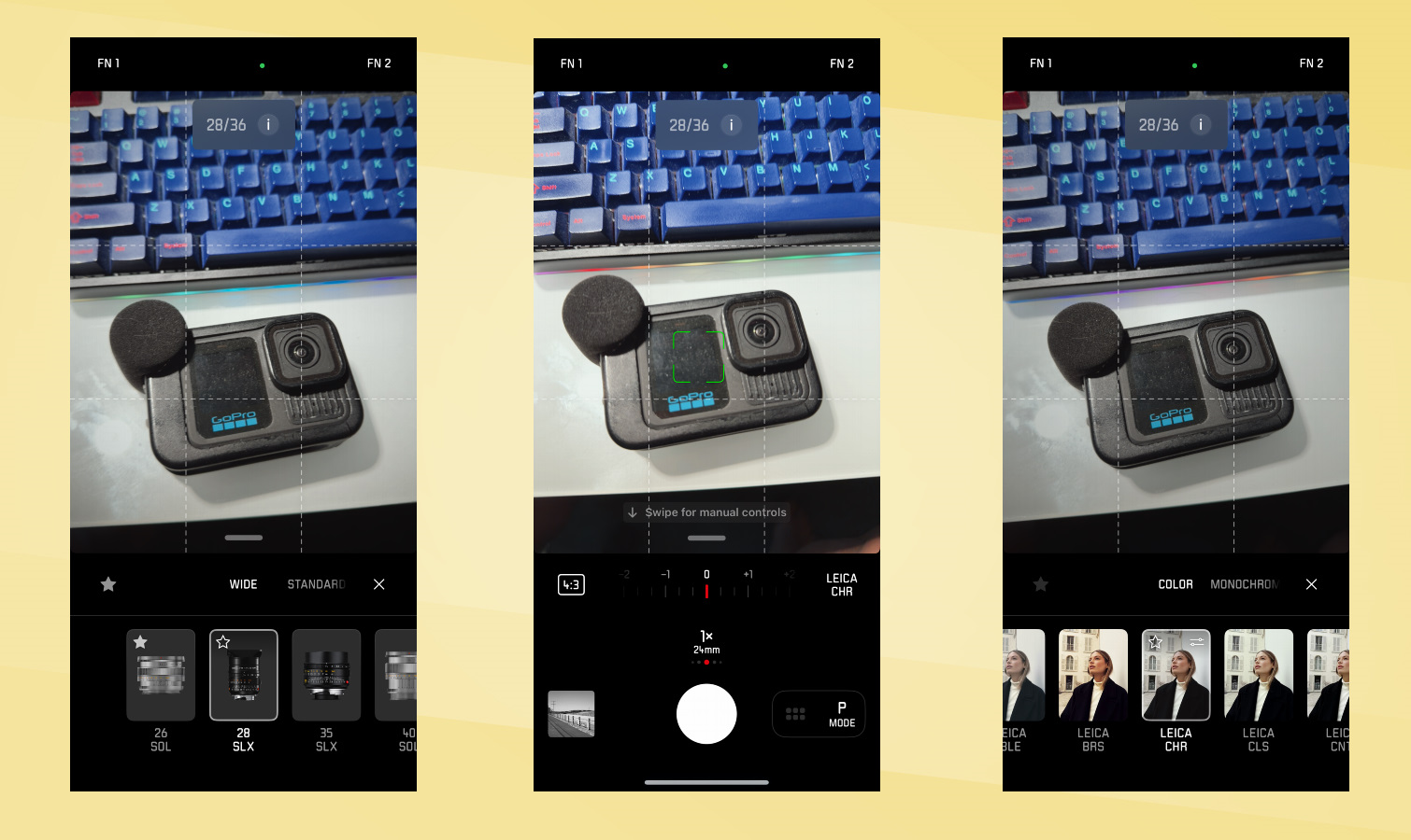 Screenshots of Leica LUX app.