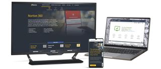 Norton 360 deluxe antivirus running on a computer, laptop and phone
