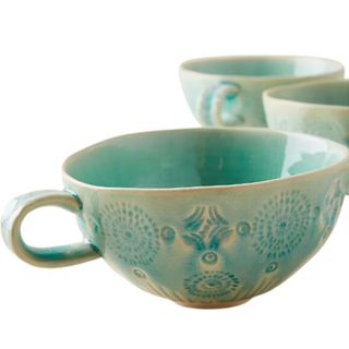 A blue stoneware mug