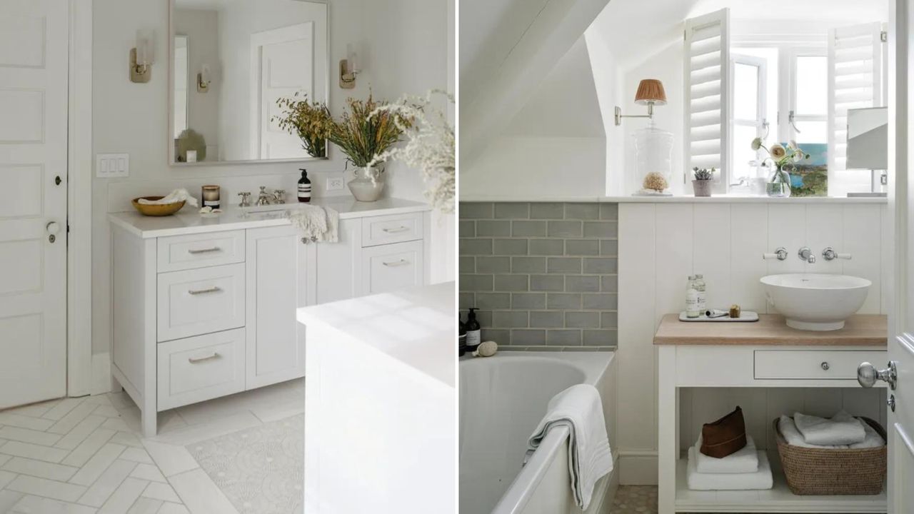 Two neutral white bathrooms