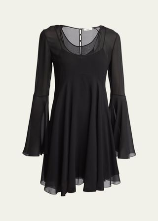 Bell Sleeve Silk Georgette Mini Dress