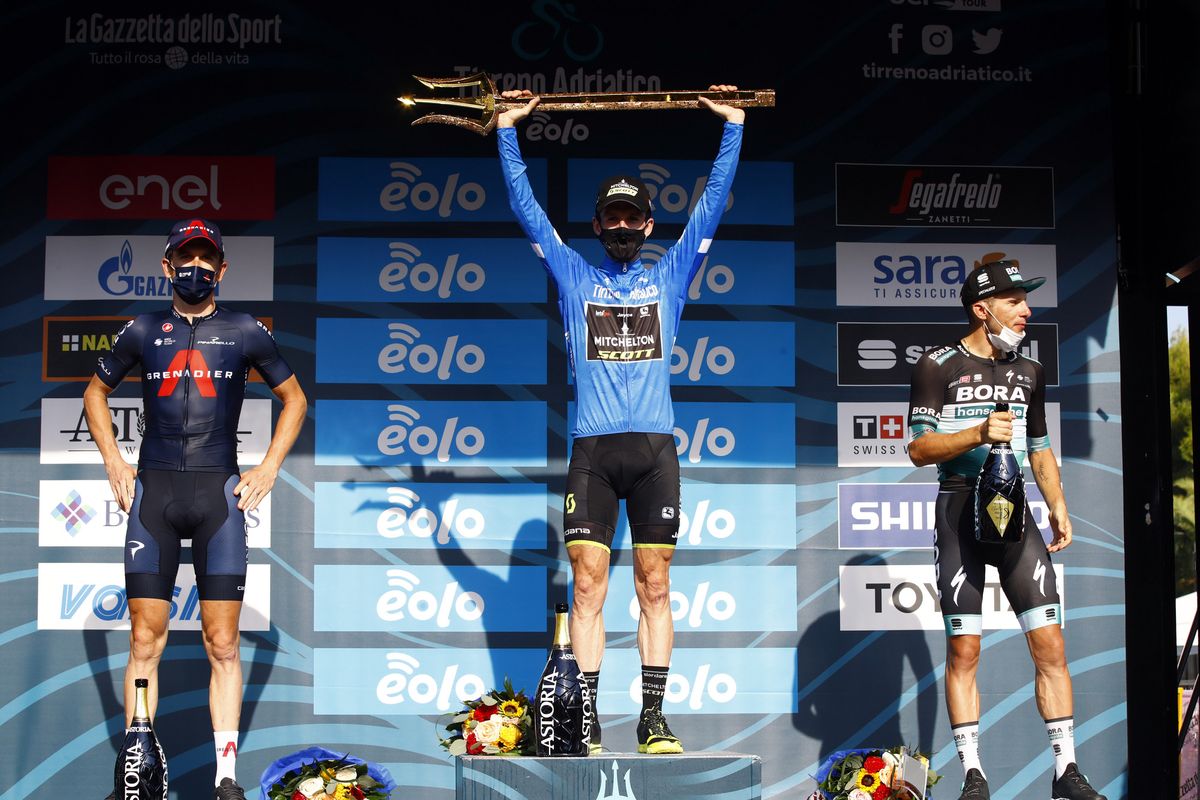 Tirreno Adriatico 2020 55th Edition 8th stage San Benedetto del Tronto San Benedetto del Tronto 101 km 14092020 Simon Yates GBR Mitchelton Scott Geraint Thomas GBR Ineos Grenadiers Rafal Majka POL Bora Hansgrohe photo Roberto BettiniBettiniPhoto2020