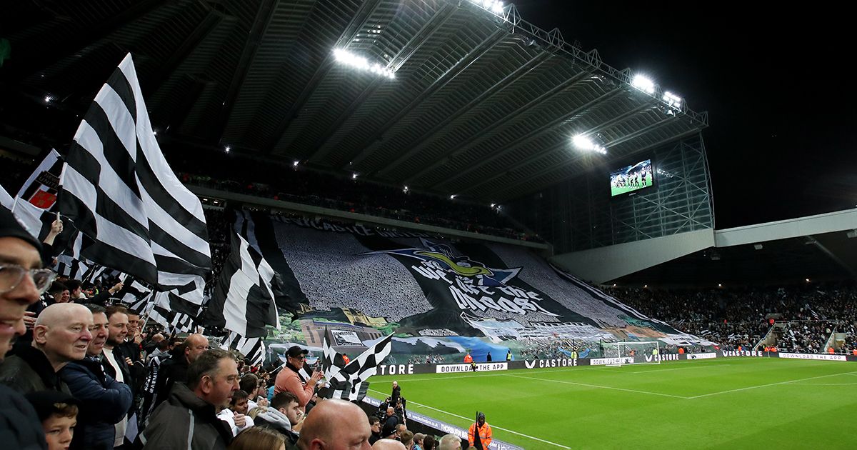 Newcastle United form a TIFO prior to kick off of the Premier League match between Newcastle United and Everton FC at St. James&#039; Park on October 19, 2022 in Newcastle upon Tyne, England.