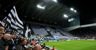 Newcastle United form a TIFO prior to kick off of the Premier League match between Newcastle United and Everton FC at St. James' Park on October 19, 2022 in Newcastle upon Tyne, England.