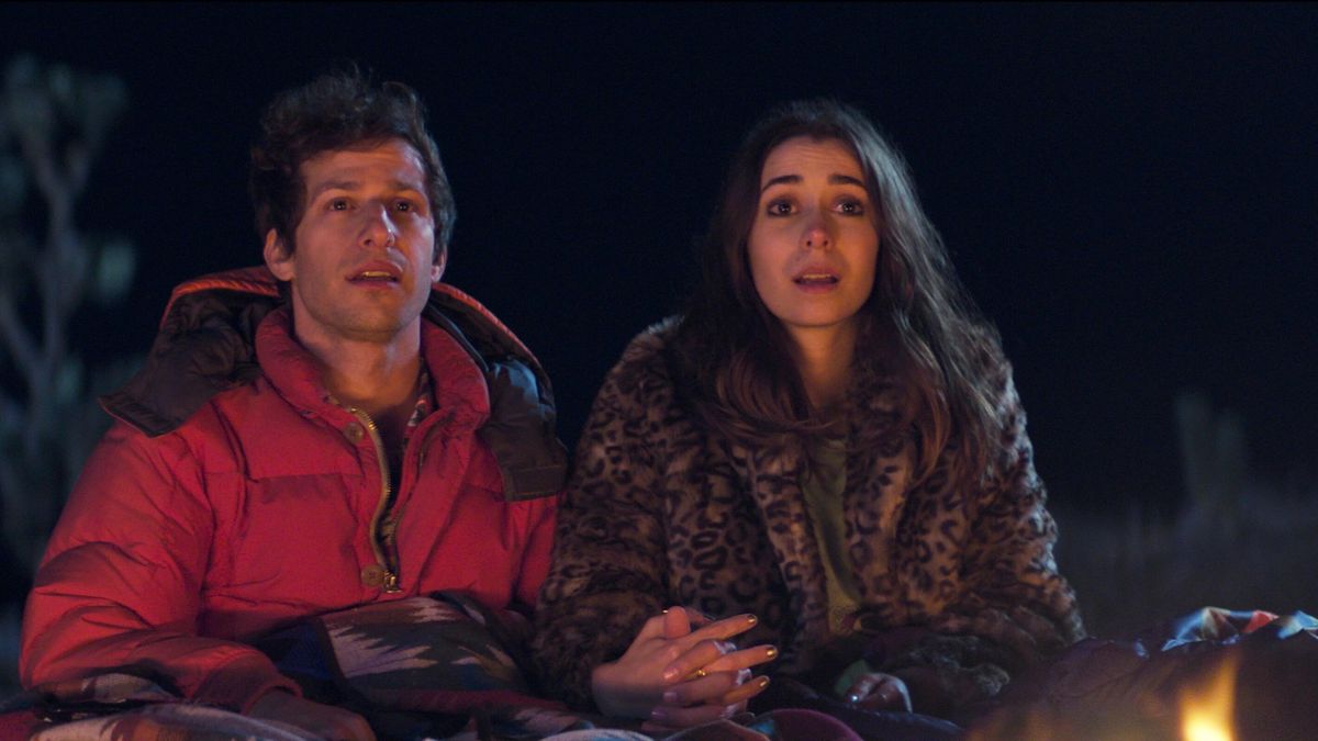 Andy Samberg and Cristin Milioti in Palm Springs on Hulu.