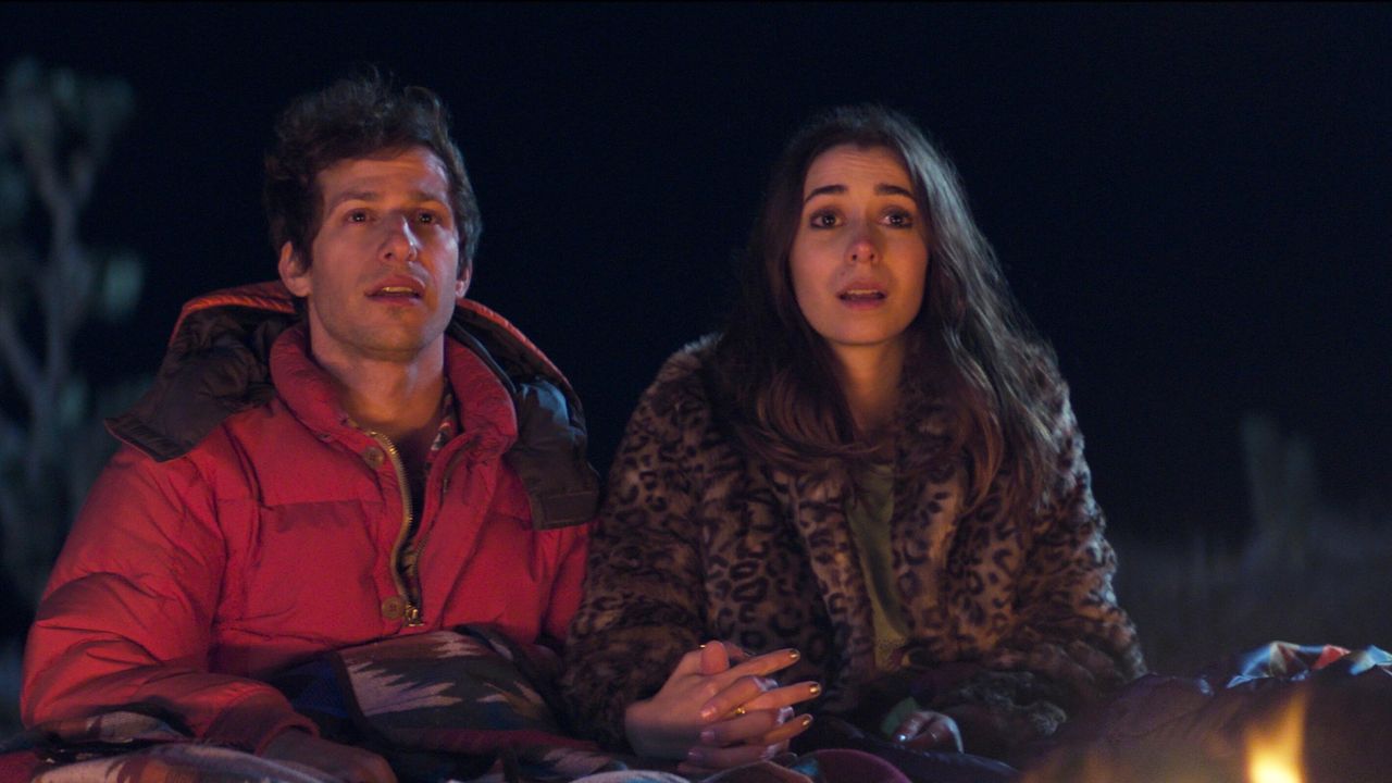Andy Samberg and Cristin Milioti in Palm Springs on Hulu.
