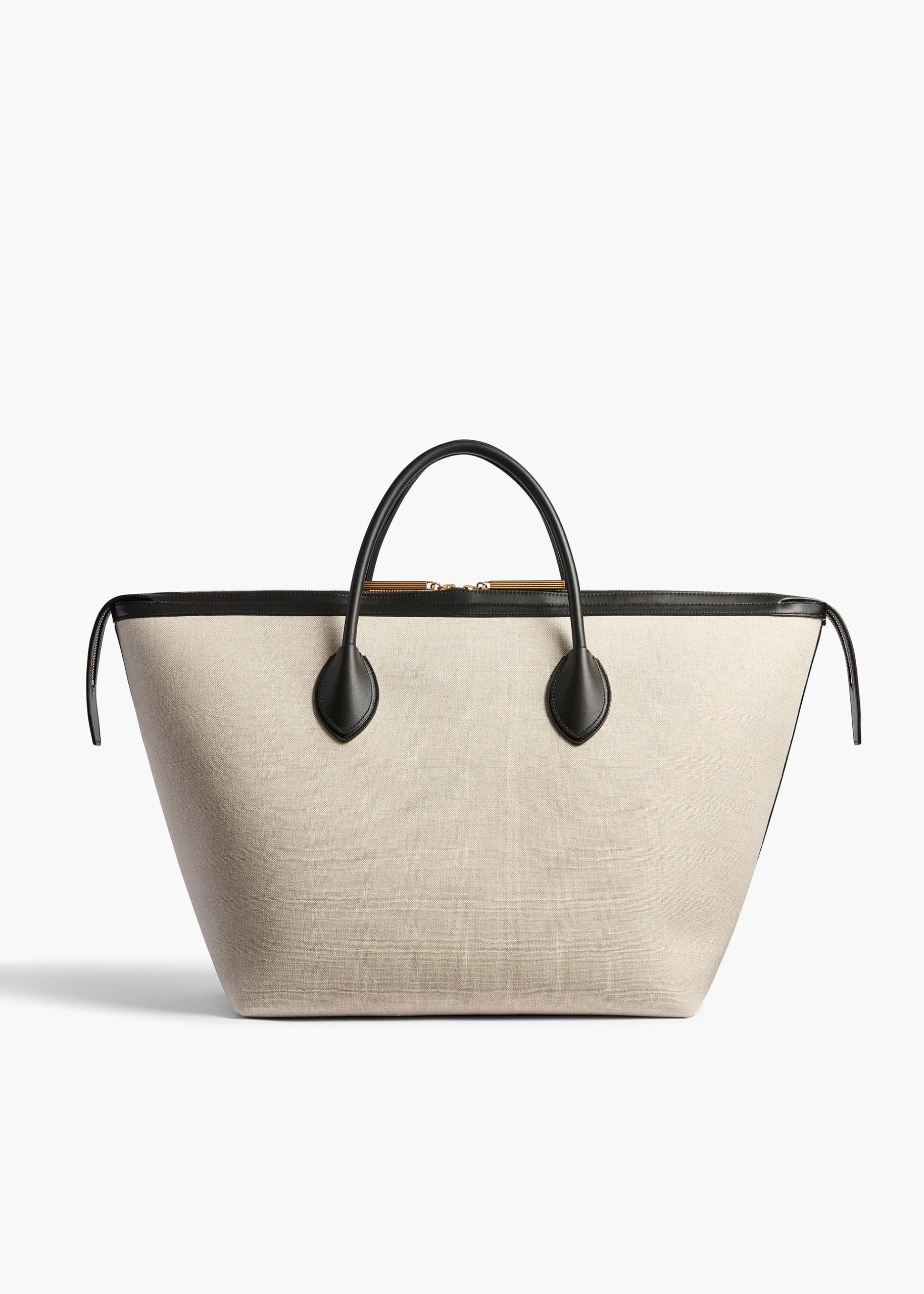 Kasia Tote in Black Leather and Natural Canvas - O/s / Black / Natural / 70%canvas(35%li,24%co,41%pu),30%calfskin