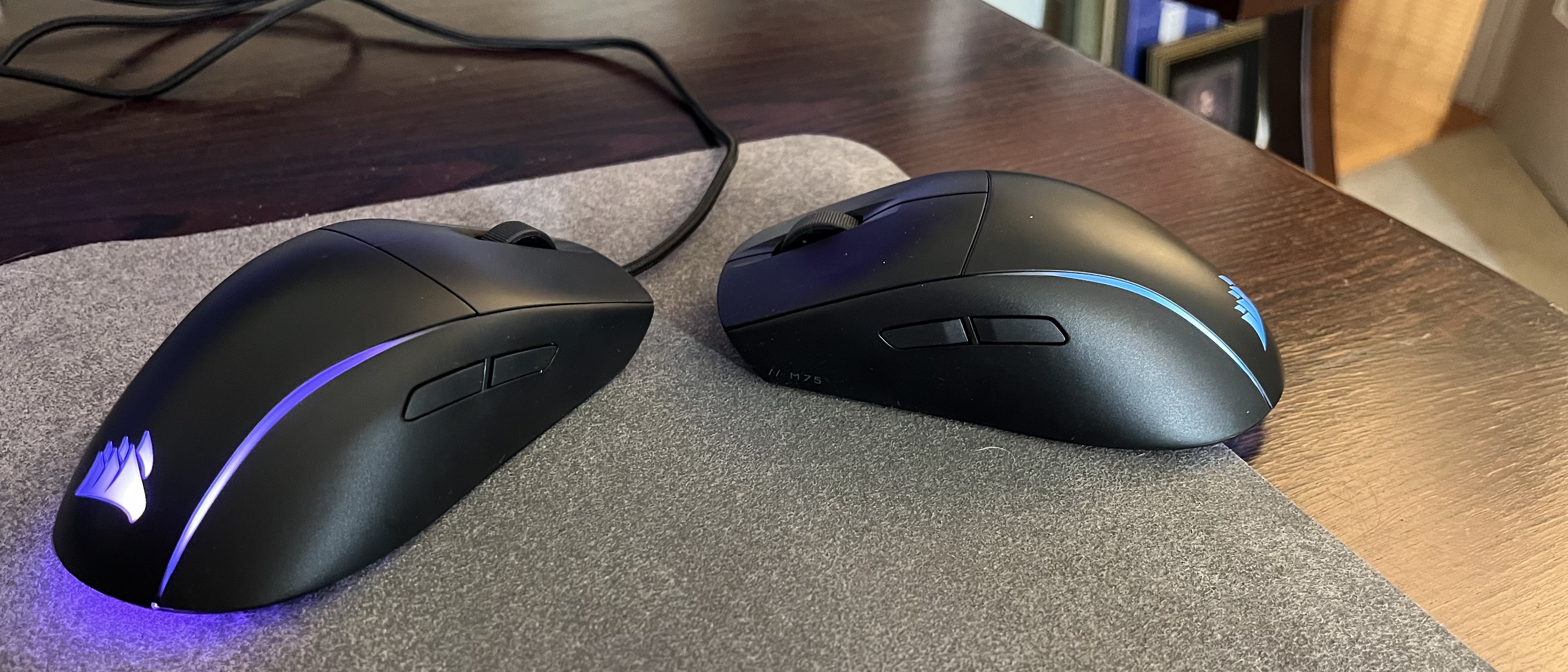 Corsair M75 Wireless compared to the wired Hero model