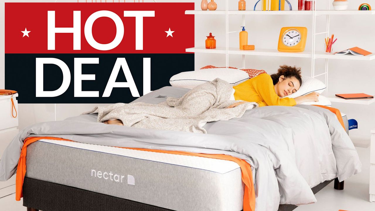 Nectar mattress in a yellow bedroom