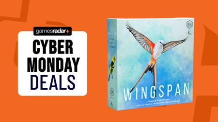 Wingspan board game on an orange background with Cyber Monday deals badge
