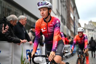 HUY BELGIUM APRIL 17 Henrietta Christie of New Zealand and Team Human Powered Health prior to the 27th La Fleche Wallonne Feminine 2024 a 146km one day race from Huy to Huy UCIWWT on April 17 2024 in Huy Belgium Photo by Luc ClaessenGetty Images