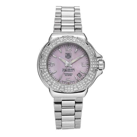 Tag Heuer Stainless Steel Diamond Bezel Pink Mother of Pearl 36mm Formula 1 Lady Quartz Watch Wac1216-0