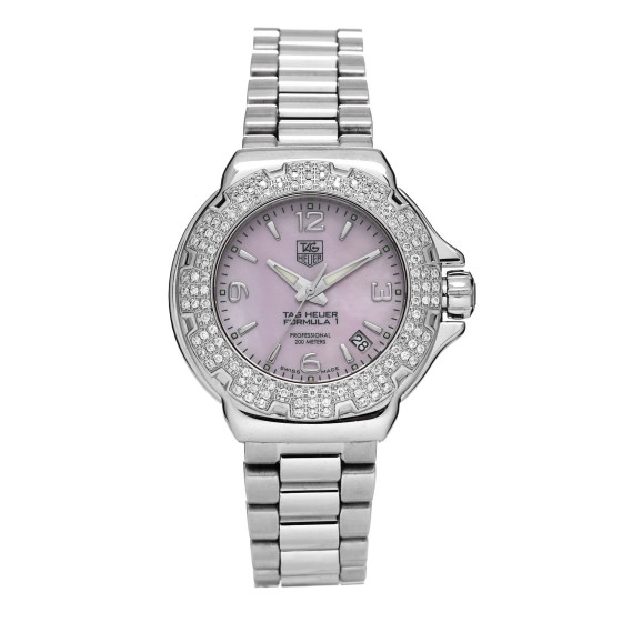 Tag Heuer Stainless Steel Diamond Bezel Pink Mother of Pearl 36mm Formula 1 Lady Quartz Watch Wac1216-0