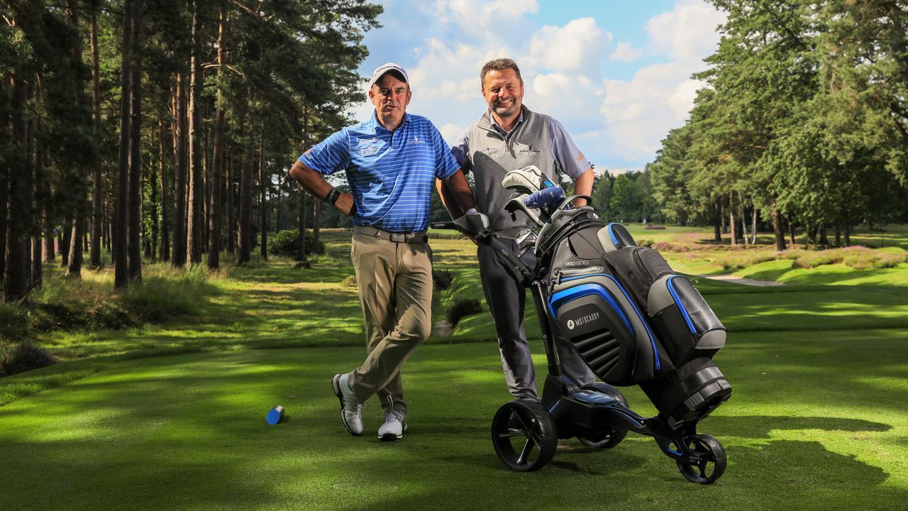 Paul McGinley and Chris Hollins pictured for a Golf&#039;s Greatest Holes promo