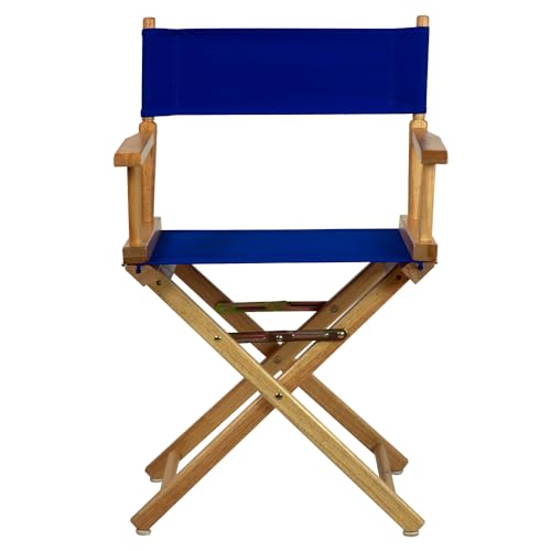 Furnifact Royal Blue Director Chair With Solid Wood Frame, Foldable Tall Seat and Footrest, Classic Design for Studio, Salon, Events or On-Set Use