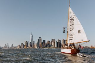 Sail boat in front of New York city