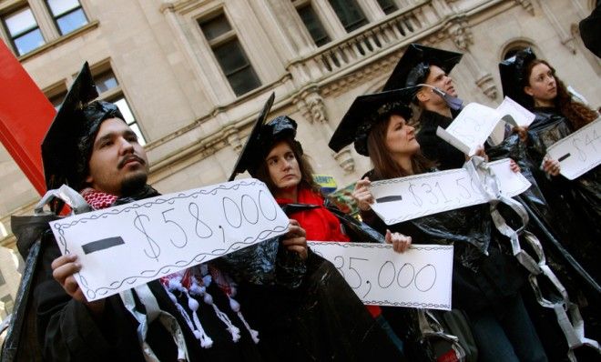 Protesters take part in an &amp;quot;Occupy Student Debt&amp;quot; march in New York in 2011.