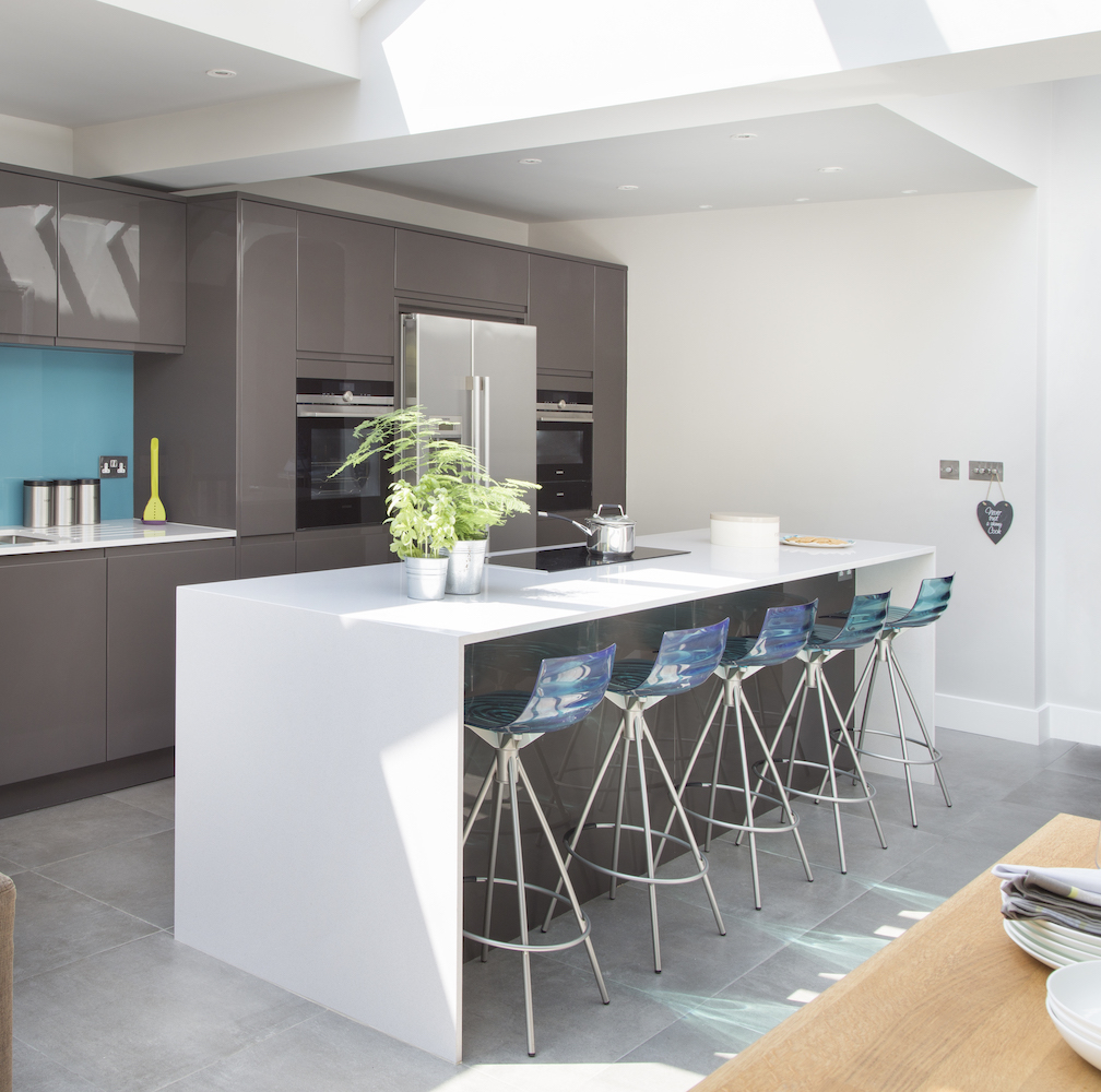 kitchen room with tiled flooring and kitchen countertop