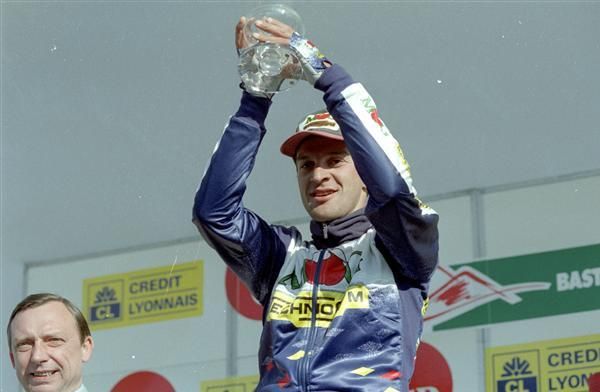Bartoli celebrates on the podium in 1997
