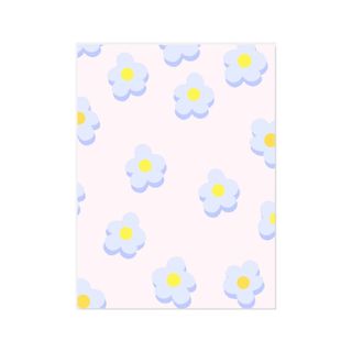A pink wall art print with purple flowers
