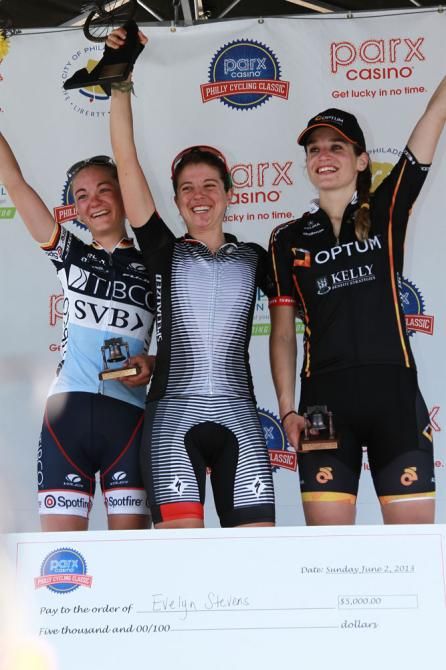Claudia Hausler, Evelyn Stevens and Joelle Numainville on the podium in Philly