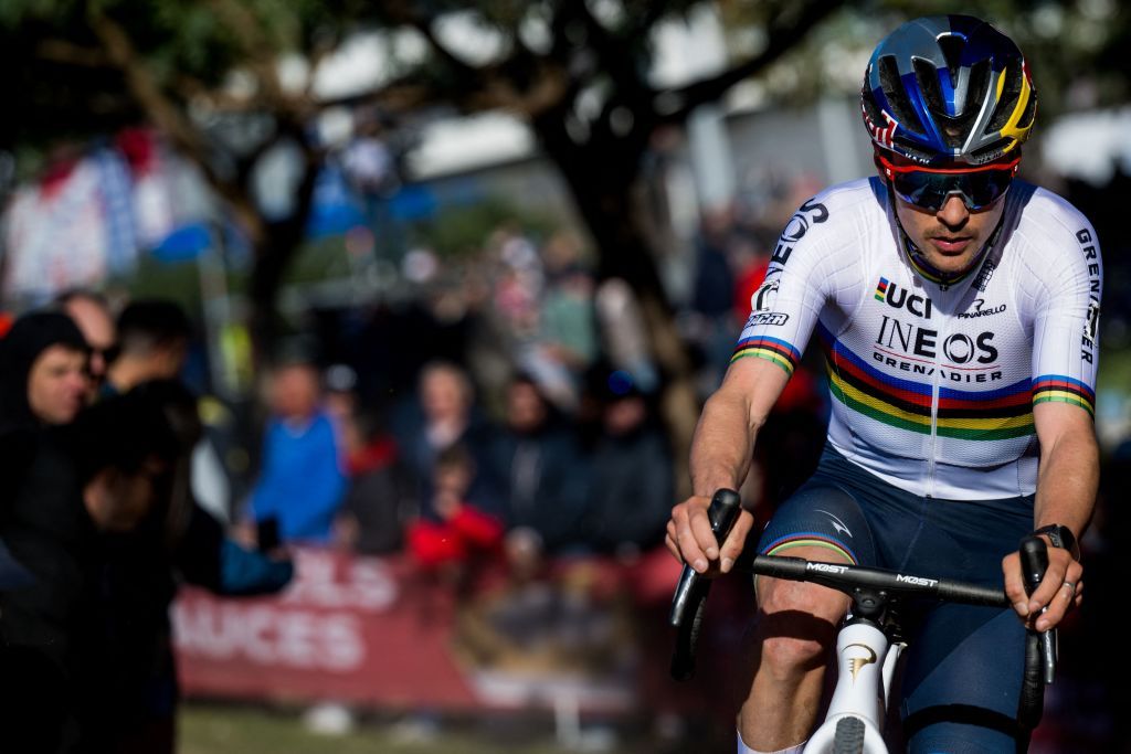 British Thomas Tom Pidcock pictured in action during the mens elite race at the Cyclocross World Cup cyclocross event in Benidorm Spain Sunday 22 January 2023 the thirteenth stage out of 14 in the World Cup of the 20222023 season BELGA PHOTO JASPER JACOBS Photo by JASPER JACOBS BELGA MAG Belga via AFP Photo by JASPER JACOBSBELGA MAGAFP via Getty Images