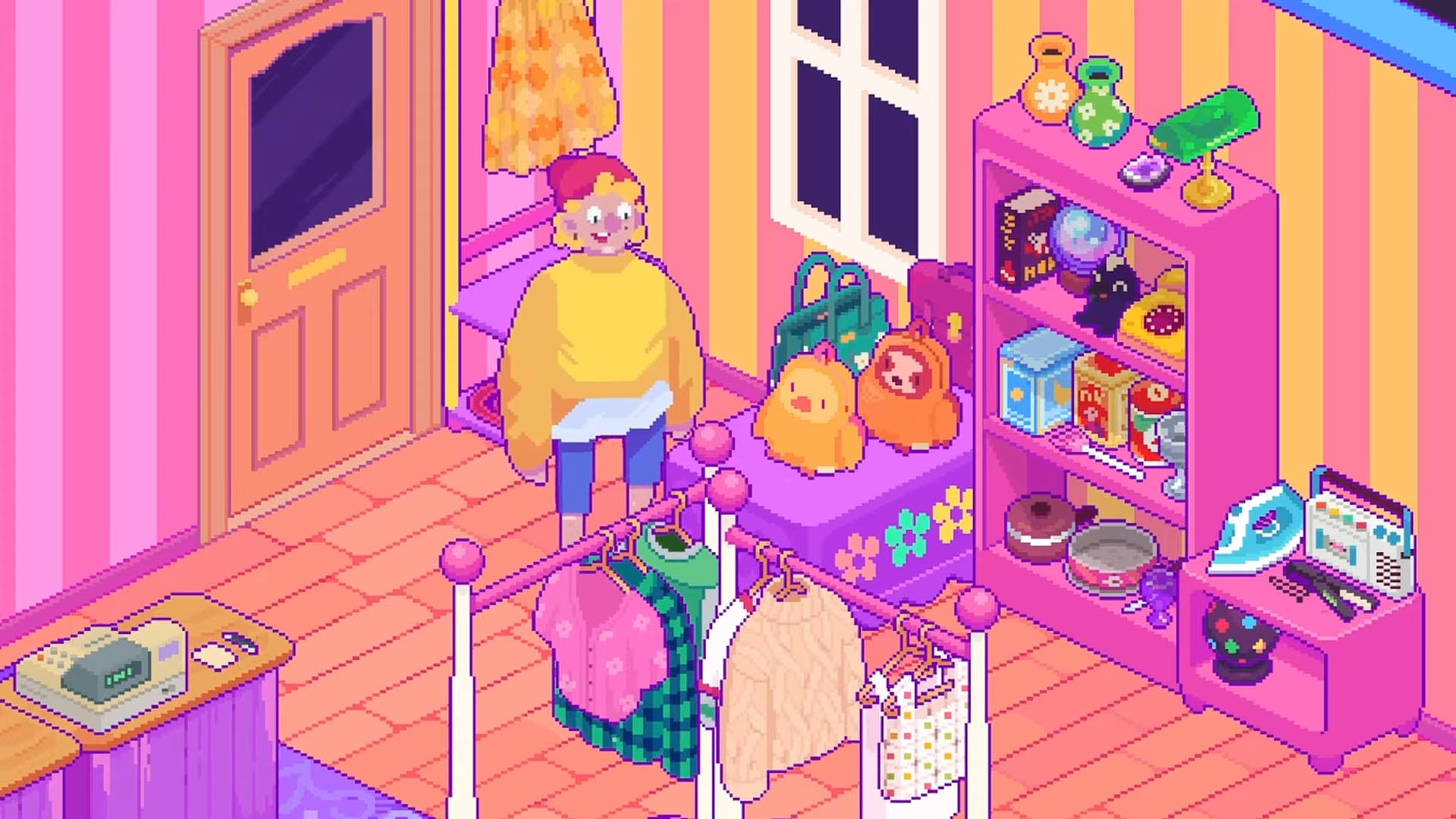 Thrifty Business - Shopper entering a store and looking at goods