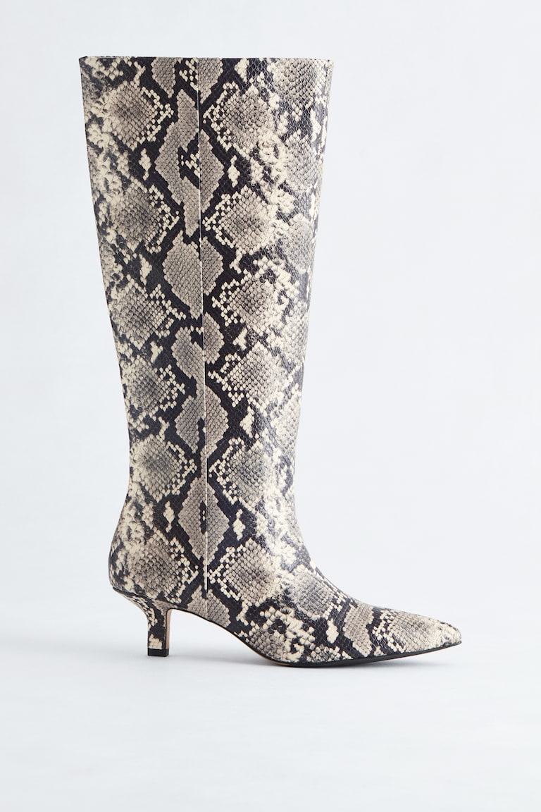 Kitten Heel Leather Knee Boots