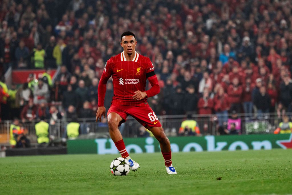 LIVERPOOL, ENGLAND - NOVEMBER 05: (THE SUN OUT, THE SUN ON SUNDAY OUT) Trent Alexander-Arnold of Liverpool during the UEFA Champions League 2024/25 League Phase MD4 match between Liverpool FC and Bayer 04 Leverkusen at Anfield on November 05, 2024 in Liverpool, England. (Photo by Nikki Dyer - LFC/Liverpool FC via Getty Images)