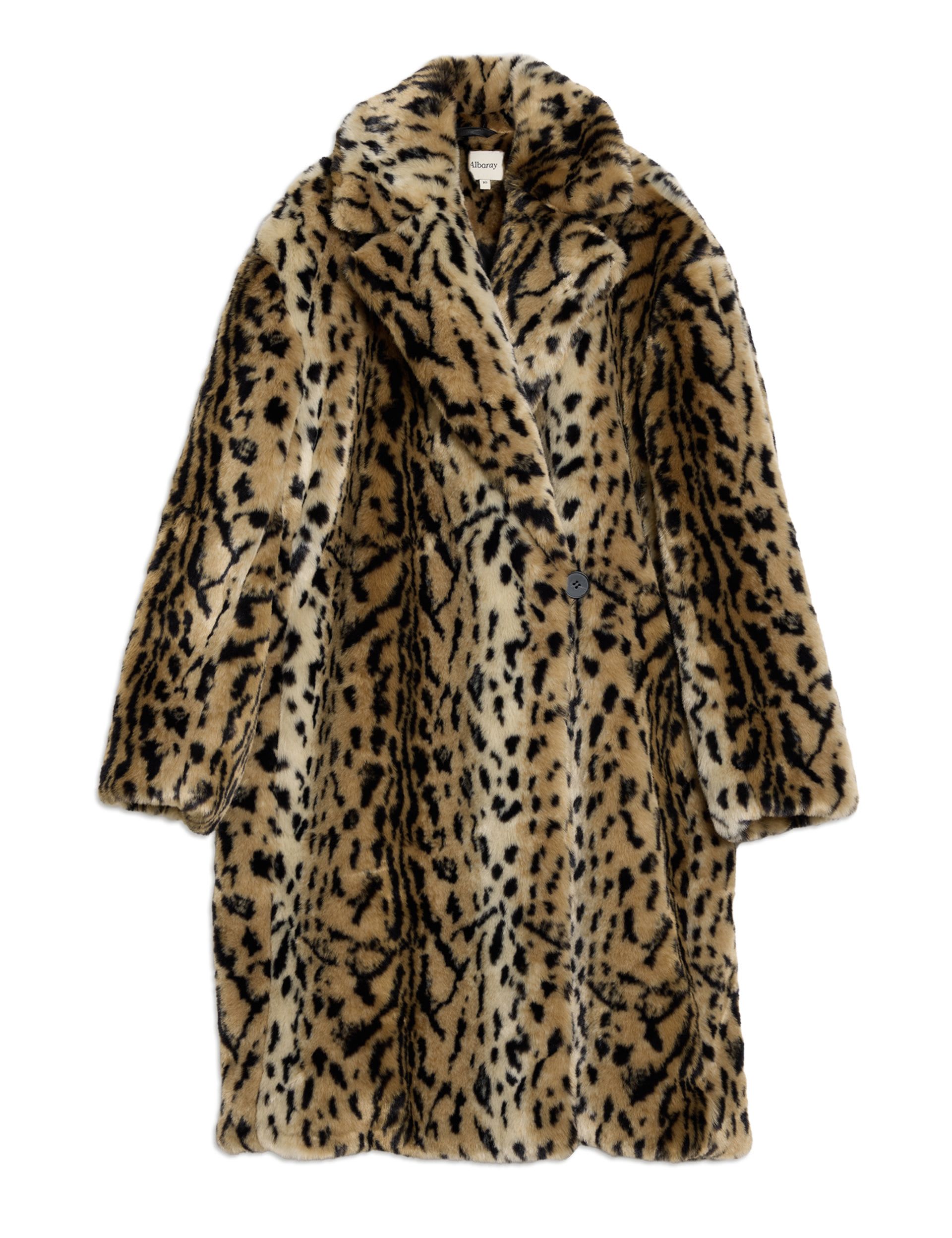 Faux Fur Leopard Print Oversized Longline Coat