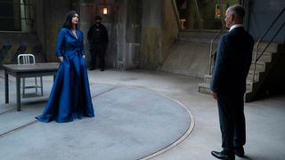 Morena Baccarin as Elena Federova and Mark Espinoza as Rogelio Real in NBC's 'The Endgame'.