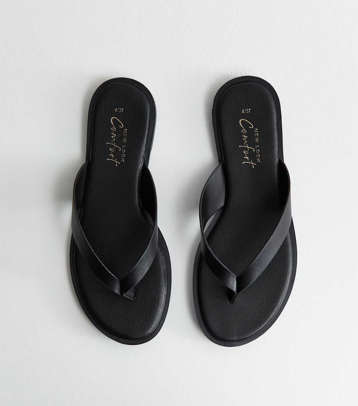 New Look, Black Faux Leather Toe Post Sandals