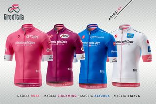 The 2018 Giro d'Italia leader jerseys