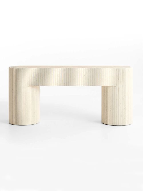 Kahn Cream Ribbed Concrete and Oak Wood 72" Console Table