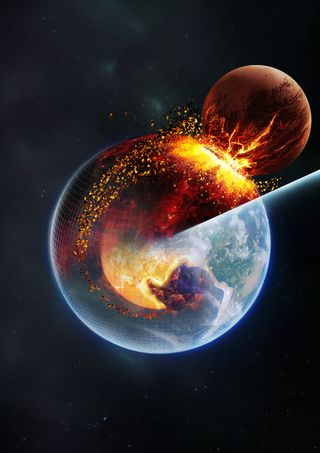 A protoplanet smashing into Earth