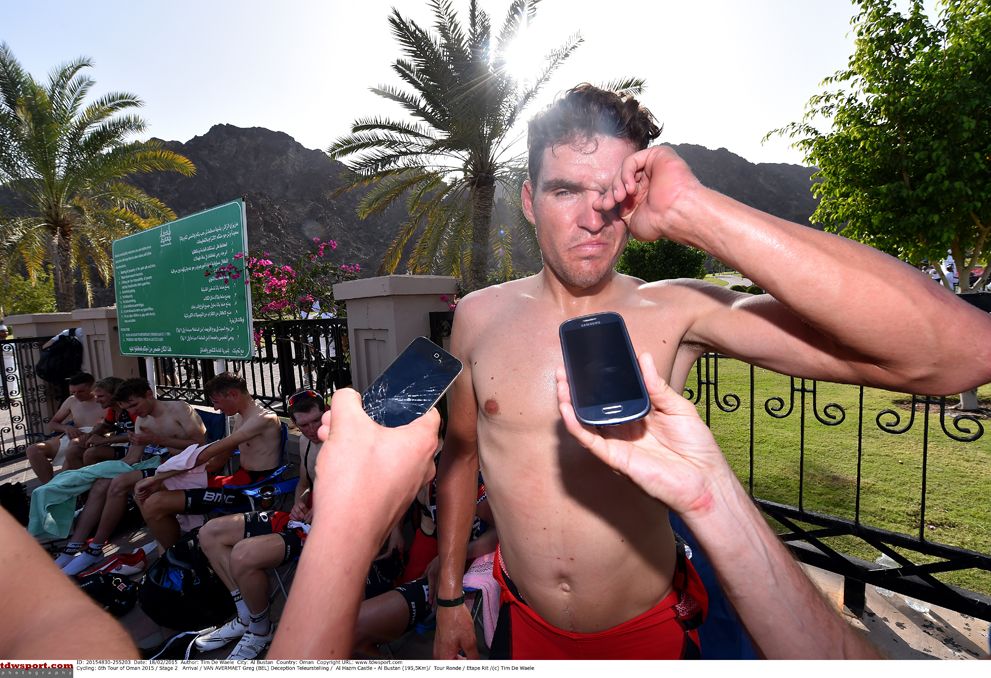 Greg Van Avermaet at the end of stage 2 in the Tour of Oman