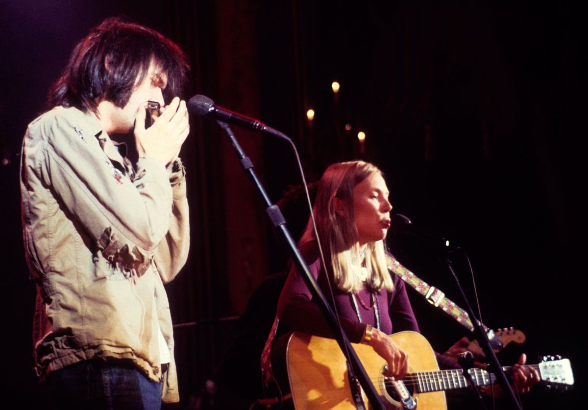 Neil Young and Joni Mitchell (Photo by LEd Perlstein/Getty Images)