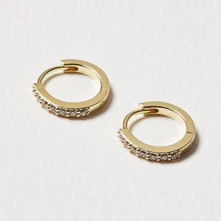 Clear Gem Inlay Gold Plated Huggie Earrings | Oliver Bonas