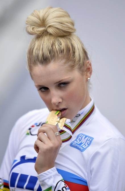 Macey Stewart (Australia) offers a non-conventional podium pose