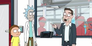 Justin Roiland as Rick and Morty and Elon Musk as Elon Tusk on Rick and Morty